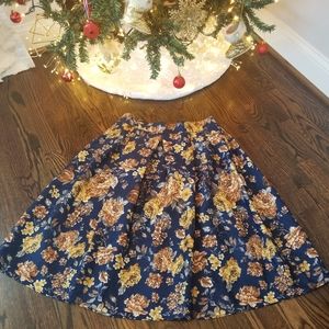 Women's Floral Midi Skirt High Waisted A-Line Cocktail Holiday Party Skirt